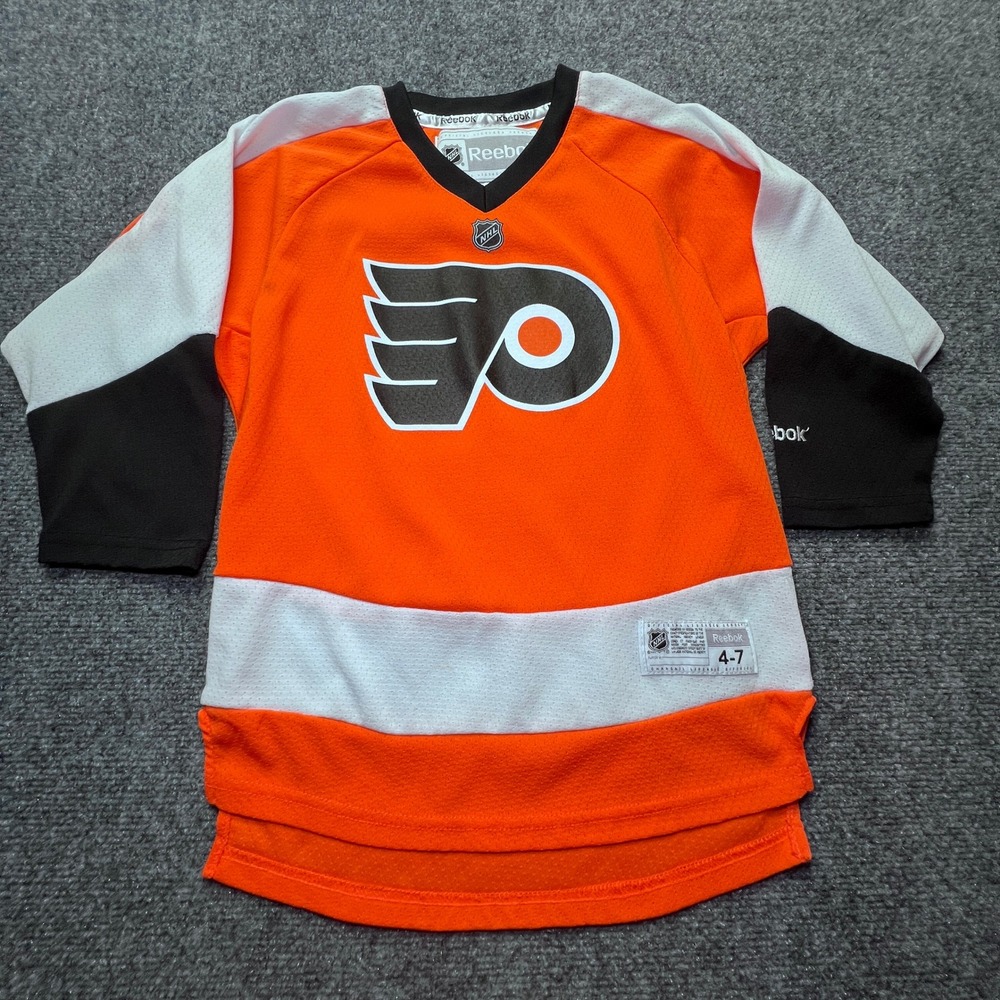 Reebok NHL Philadelphia Flyers Youth Hockey Jersey Orange Black White Size 4-7